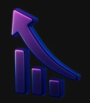 Violet three-dimensional chart and rising arrow
